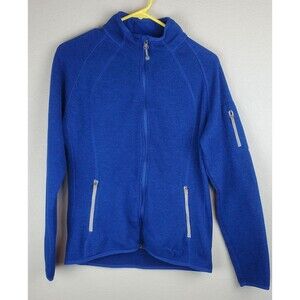 Eddie Bauer Men's Medium Blue Zip Up Jacket Mock Neck Fleece Interior